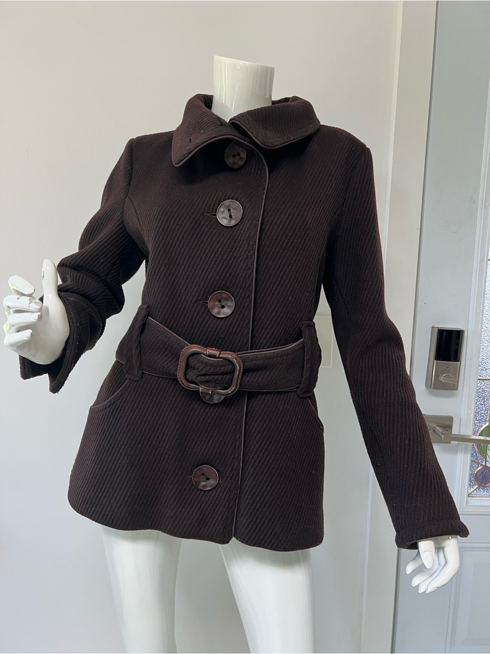Soia& Kyo Y2K Chocolate Brown Wool Pea Coat women’s Size Large Vintage Coat